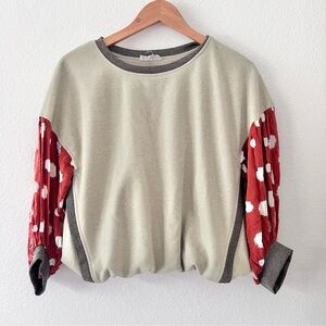 THML Sage Green Rust Spotted Balloon Sleeve Top Sz S